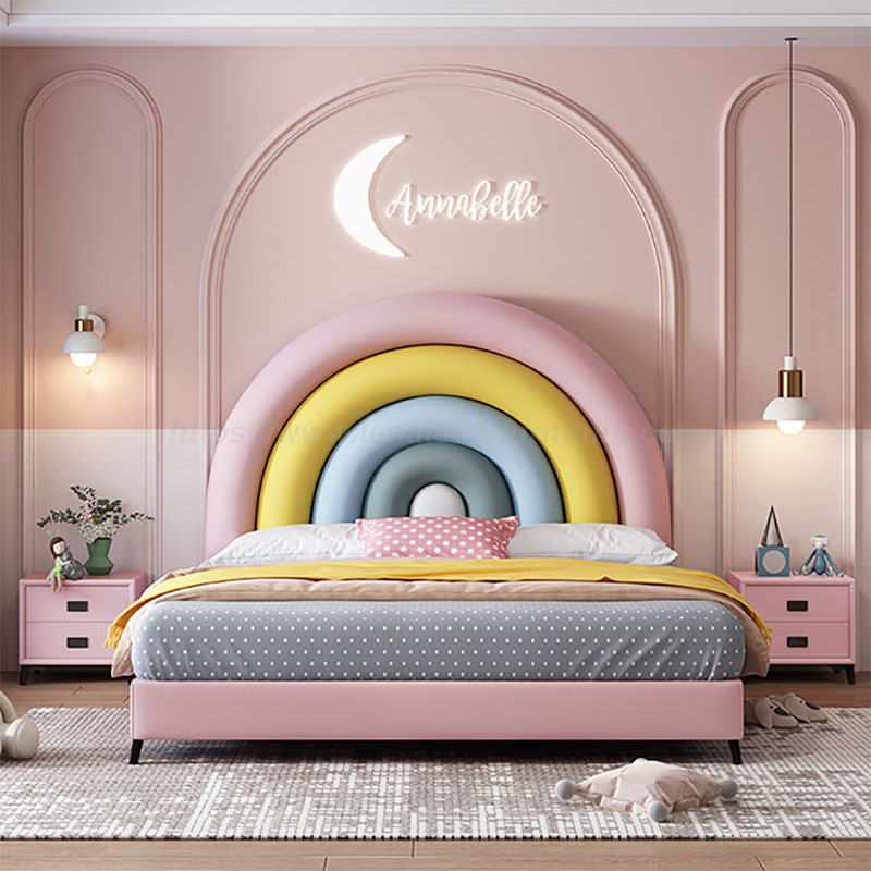 Cama De Dormitorio De Niña Linda De Dibujos Animados De Arco Iris Creativo