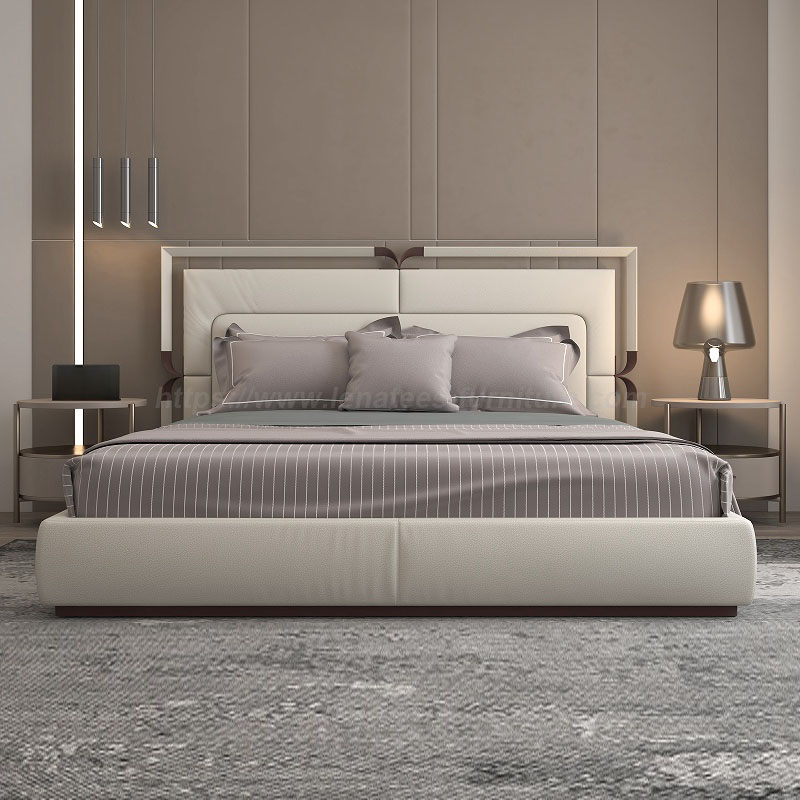 Cama king king de lujo de cuero cama mechón con mechones