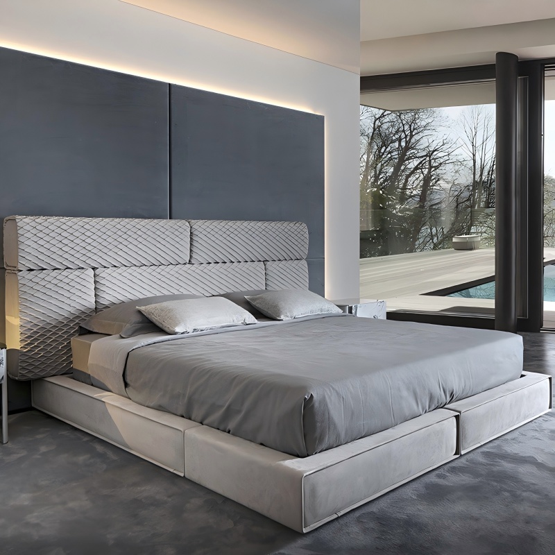 Cama de plataforma minimalista de lino